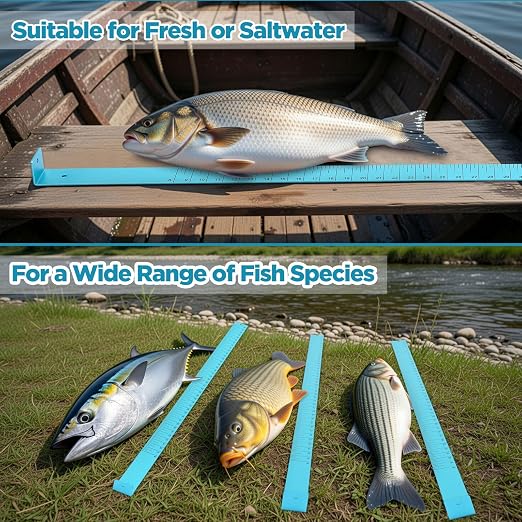 Zonon 1/8" X 2" X 48" Fish Measuring Board Anodized Aluminum Fish Ruler Blue Corrosion Resistant Boat Measuring Tool for Fishing Competition Fresh and Salt Water