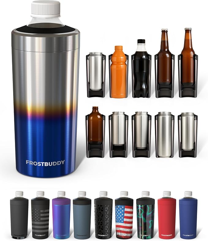 Frost Buddy XL Can Cooler - Fits 12-24 oz Cans (Burnt Titanium) | Keeps drinks chilled 12+ hrs | No sweat, no condensation | Fits slim & standard cans | Durable, portable design