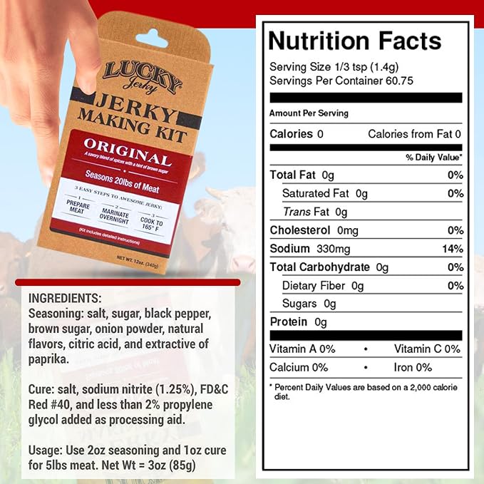 Lucky Jerky DIY Beef Jerky Seasoning and Cure Kit, 6 Flavors, 72 Oz | Make Your Own with Sweet and Spicy, Peppered, Red Pepper, Teriyaki, BBQ, and Original, Seasons 120lbs of Meat