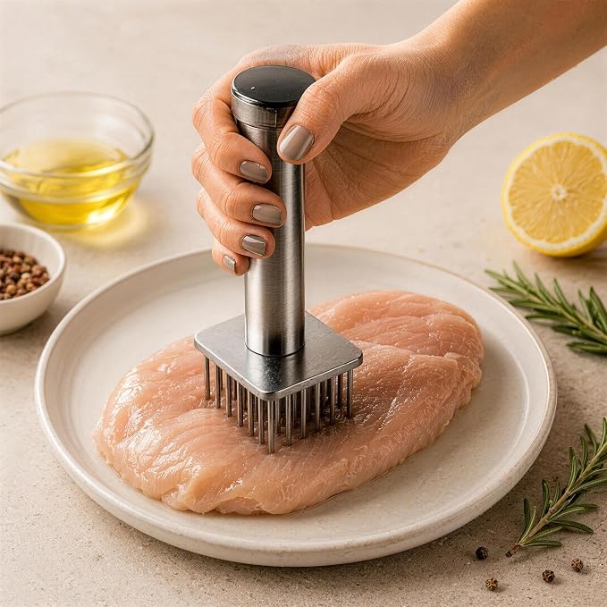 304 Stainless Steel Meat Tenderizer with 18 Sharp Needles - Ideal for Tenderizing & Pounding Steak, Beef, Pork, Chicken