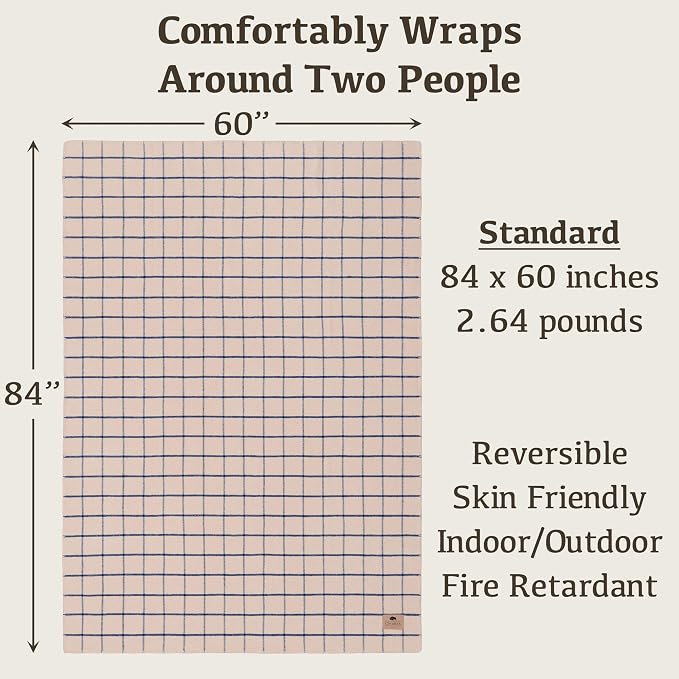 Chubbuck 100% Wool Blanket Camping (60" x 84") - Large Warm Blankets for Camping, Emergency, Outdoor Concerts and Home Use - Fire Retardant Blanket, Soft and Warm Blankets for Winter (Scotch)