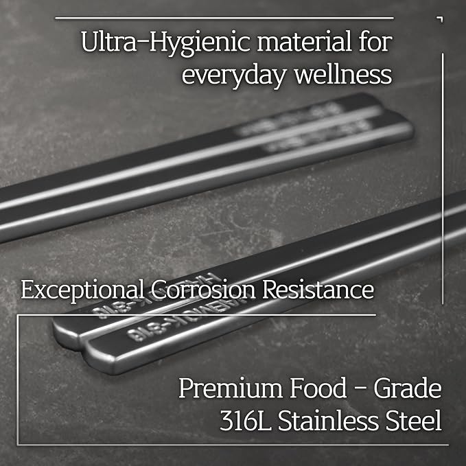 Korean Chopsticks Set, Premium 316 Stainless Steel, Made in Korea, 6 Pairs Multi-Set, Designed for Family Dining with Dual Size Design | Made in Korea, Dual Size Design, Designed for Family Dining