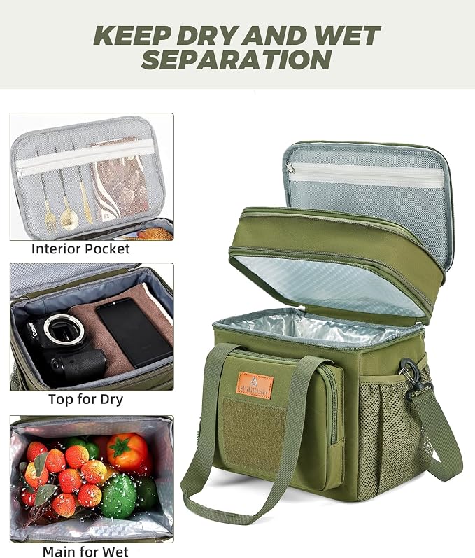 HSHRISH Expandable Large Tactical Lunch Box for Adults, Durable Insulated Lunch Bag with Lots of Storage Space, Cooler Bag for Men Women Work Outdoor Picnic Trip, 16 L, Black