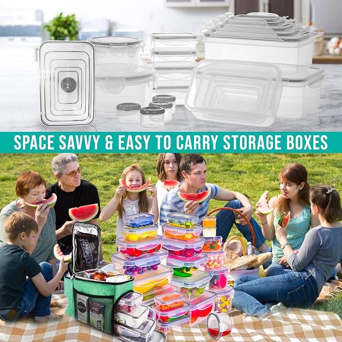 RockBerry 50 Pcs Large Food Storage Containers with Lids Airtight-85 OZ to small Containers-Total 526OZ Stackable Kitchen Set -BPA Free Leak proof containers- Freezer Microwave safe | Total 526 Oz BPA Free Plastic Stackable Containers For kitchen Pantr...