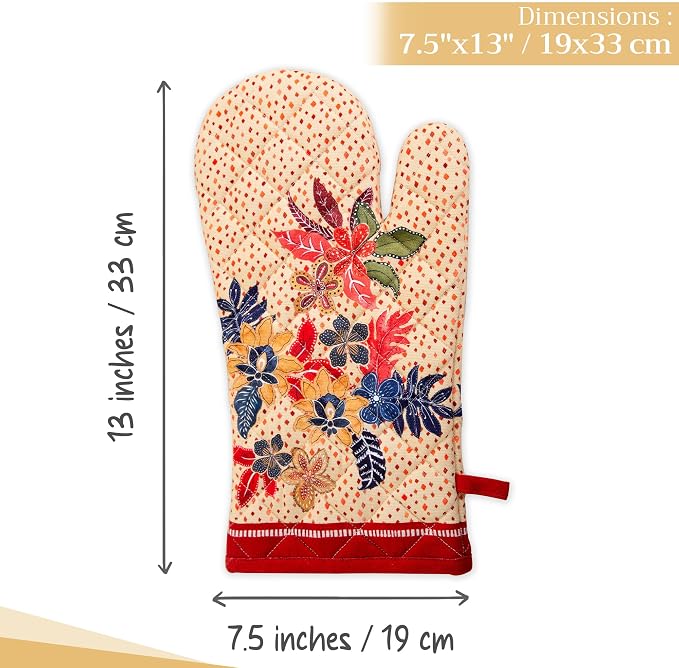 Maison d'Hermine Oven Gloves 100% Cotton Oven Mitt (7" x 13", Pack of 1) | With Loop Heat Resistant BBQ Cooking Gloves Baking Kitchen Handling Hot Pans Thanksgiving Christmas - Kalahari