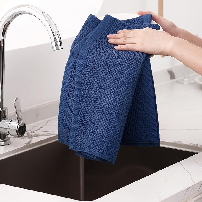 Homaxy 100% Cotton Oversized Waffle Weave Kitchen Towels, 5-Pack, Navy Blue | 20 x 28 Inches, Ultra Soft Absorbent Dish Towels, Quick Drying Large Cleaning Towels