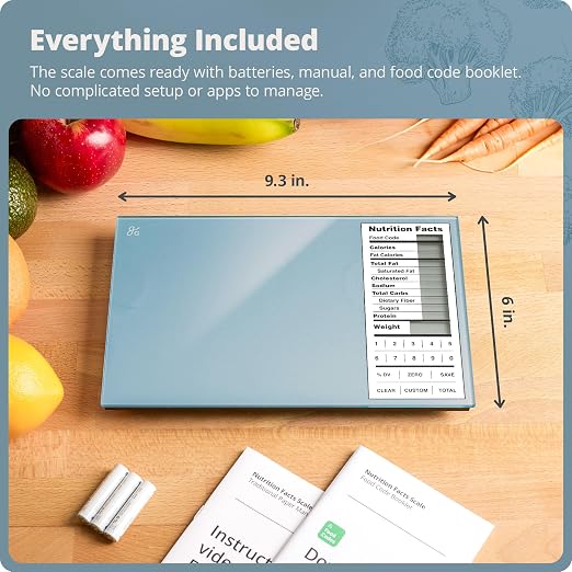Greater Goods Digital Nutrition Scale – Accurate Macro and Calorie Tracking for Meal Prep, Weight Loss, and Healthy Eating | 2,000 Built-in Foods, Intuitive Nutrition Label Display, 11lb Cap, Blue