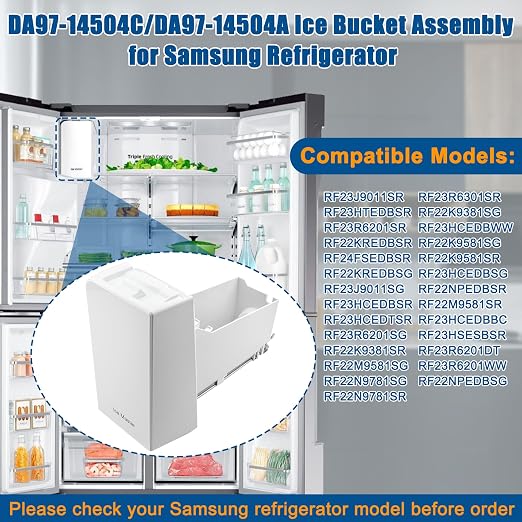 DA97-14504C, DA97-14504A Ice Container, Ice Bucket, Compatible with Samsung Ice Maker Replacement Ice Tray Ice Container Assembly Parts RF23J9011SR, RF23HTEDBSR, RF22KREDBSR Ice Bin,etc-1 yr Warranty