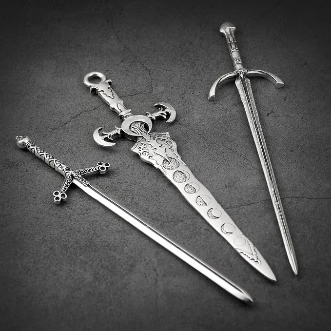 3-Piece Sword Hair Pin Set – Gothic and Viking Hair Accessories for Women, Medieval Hair Sticks & Renaissance Hair Jewelry