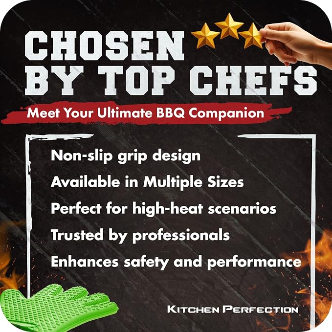 KITCHEN PERFECTION S Silicone Griddle Gloves - Heat Resistant Oven Mitts | Waterproof, 5-Finger Design For A Better Grip, Best Griddle Grilling Accessories, Compatible with Blackstone, Weber & More