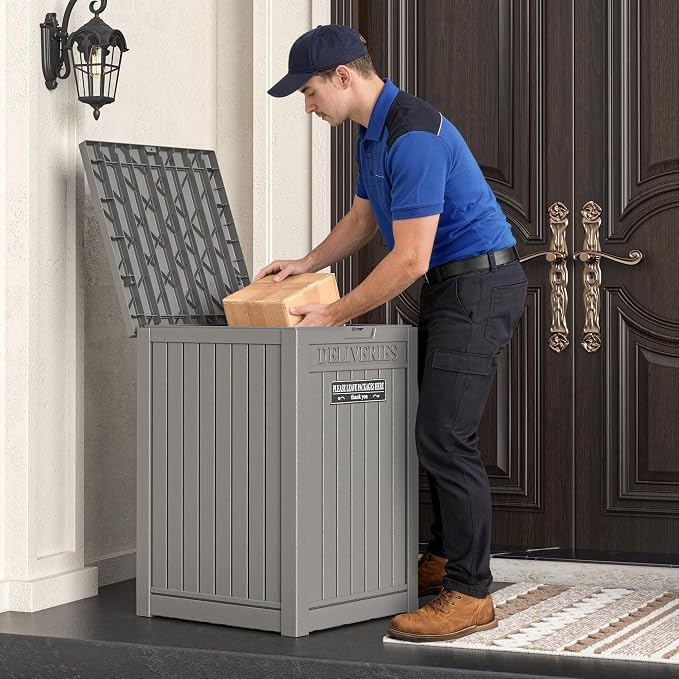 Package Delivery Box for Outside, Waterproof Outdoor Storage, Grey
