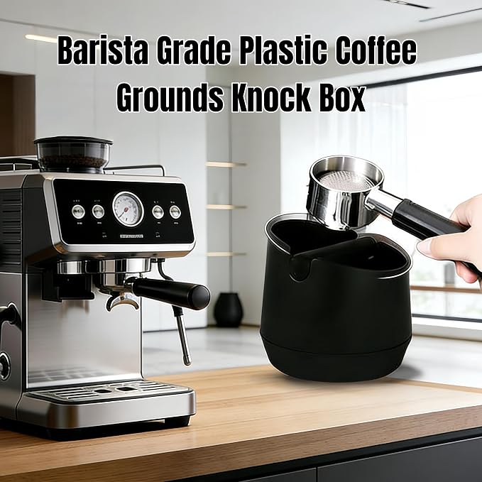 ABS Coffee Knock Box with Tamping Mat, Detachable Knock Bar, Non-Slip & Shock-Absorbent, Easy to Clean, Large Capacity 2Quarts/64OZ Coffee Grounds Container for Bar & Home Use, Coffee Accessory