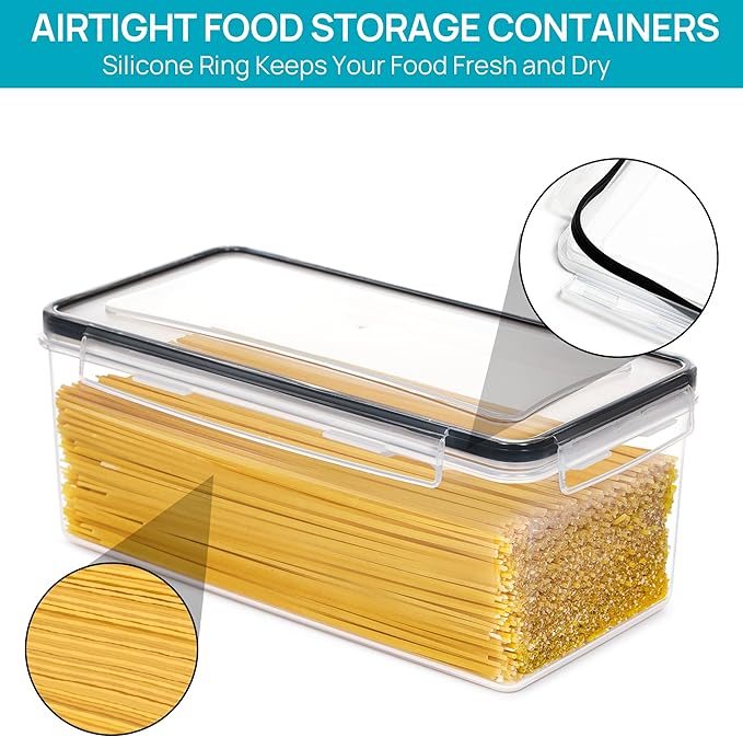 Vtopmart Pasta Storage Containers, 8 Pack, 3.2L Airtight Canisters | Horizonta Storage Design, Easy Access, Airtight BPA-Free Containers, Reusable Labels & Measuring Cups Included