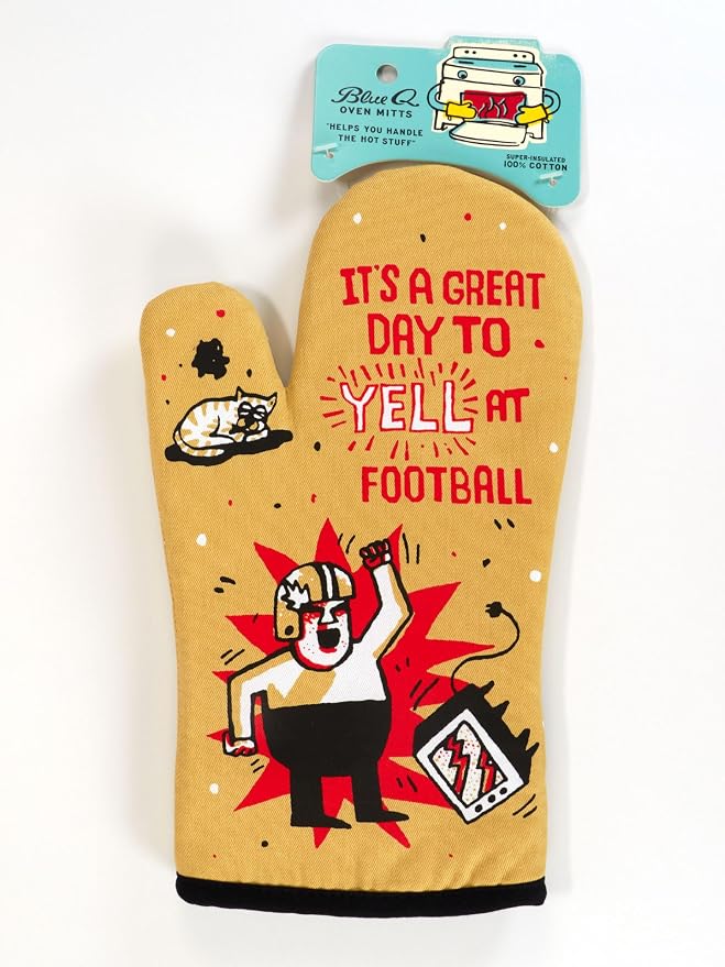 Blue Q It's a Great Day to Yell at Football Funny Oven Mitts - Cute Oven Mitts, Home Kitchen Gifts, Cooking Accessories, Super-Insulated Quilting, Natural-Fitting, 100% Cotton, Size 12.5" L x 7.5" W