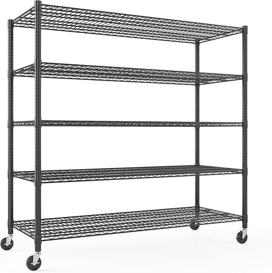 Himimi Storage Shelves 60"W Wire Shelving with Wheels 3250LBS Heavy Duty Metal Shelves for Storage, 5-Tier Adjustable Wire Rack Shelving Garage Shelving Kitchen Storage Shelves 24"Dx60"Wx82"H, Black