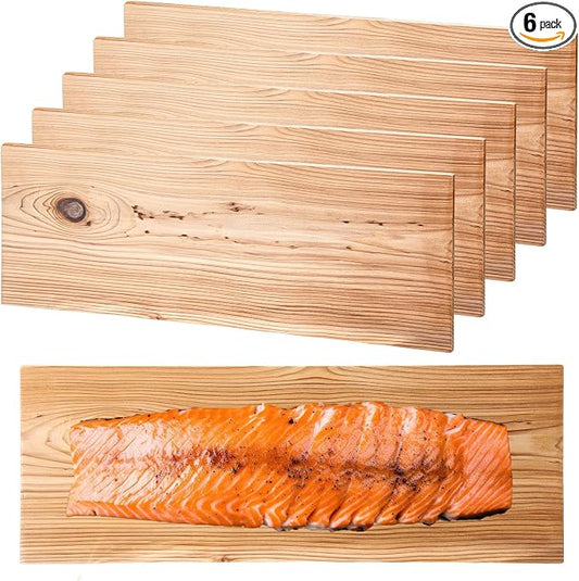 Landical 3/6/10/13/20 Pcs XL XXL Large Cedar Plank for Grilling Salmon Thicker Design Full Filet of Meat Fish Veggies Adding Extra Smoke and Flavor Soaking Fast Easy to Use(6 Pcs,15 x 5.5 Inches)