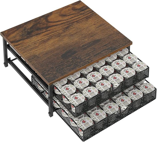 Coffee Pod Holder For Counter, Coffee Pod Drawer for K Cup Storage Drawer Holder, 72 Capacity Pods Storage Organizer Cups Capsule with Sliding Baskets for Coffee Station, Black