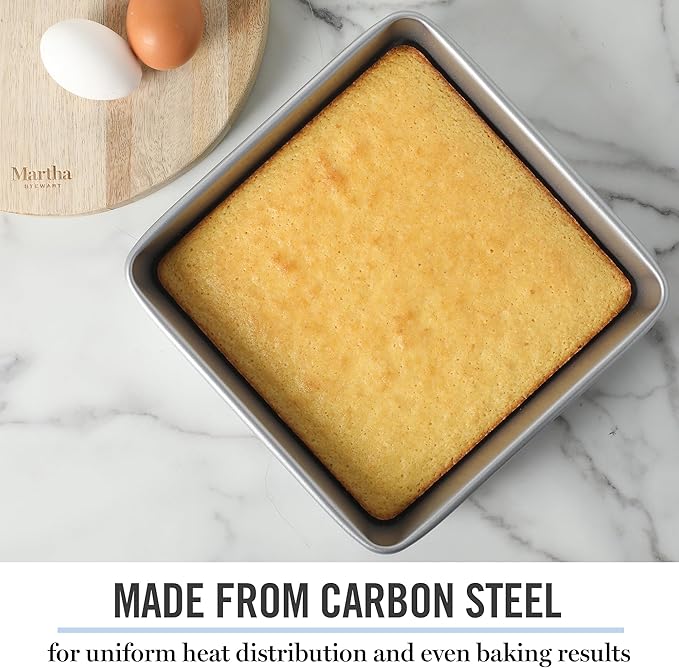 Martha Stewart Gallen 9 Inch Square Nonstick Carbon Steel Cake Pan - Silver