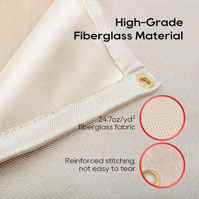 TOPDC Welding Blanket Heat Resistant 4x6 ft Heavy Duty Fiberglass Welding Blanket, 1022°F Heat Resistant Fabric Thickened Weld Cover with Grommets, Thermal Insulation Blanket for Smoker Camping Grill