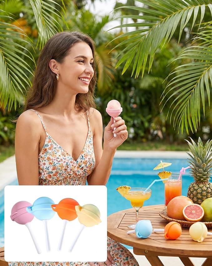 Silicone Lollipop Ice Cream Maker Molds – 4-Pack Funny Lollipop Ice Pop Mold, Reusable Popsicles Molds with Built-in Sticks, Creative Sphere Ice Pop Mold for Summer Parties and Gatherings
