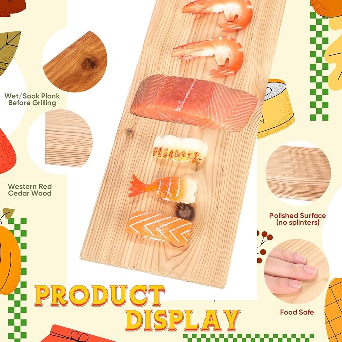 Landical 3/6/10/13/20 Pcs XL XXL Large Cedar Plank for Grilling Salmon Thicker Design Full Filet of Meat Fish Veggies Adding Extra Smoke and Flavor Soaking Fast Easy to Use(3 Pcs,15 x 5.5 Inches)