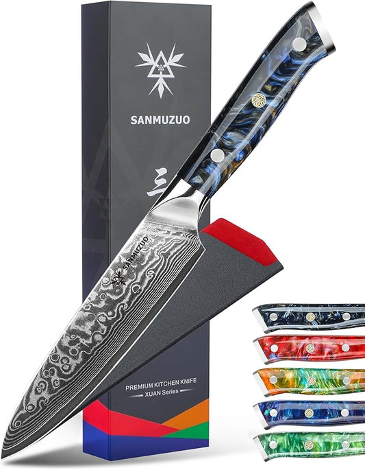 5 Inch Kitchen Utility Knife - Xuan Series Kitchen Knives - VG10 Damascus Steel with Resin Handle (Starry Black)