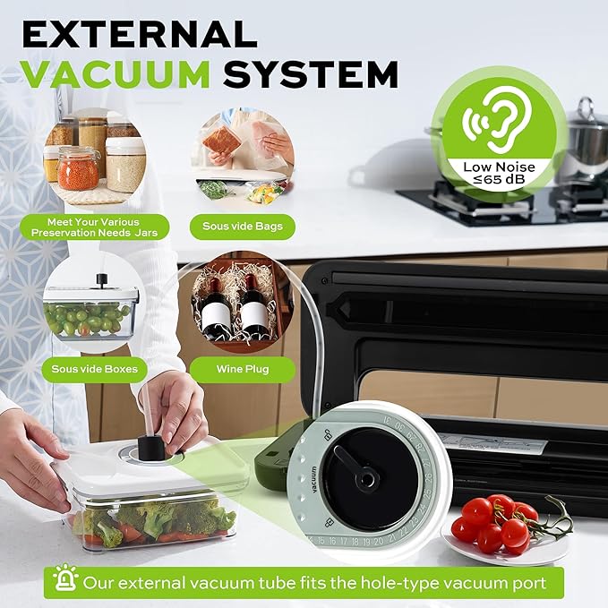 75KPa 6-in-1 Automatic Vacuum Sealer Machine | Digital Food Saver with Pulse Function | Dry & Moist Food Modes | Includes 12 Vacuum Bags, External Sliding Blade & External VAC for Jars/Containers