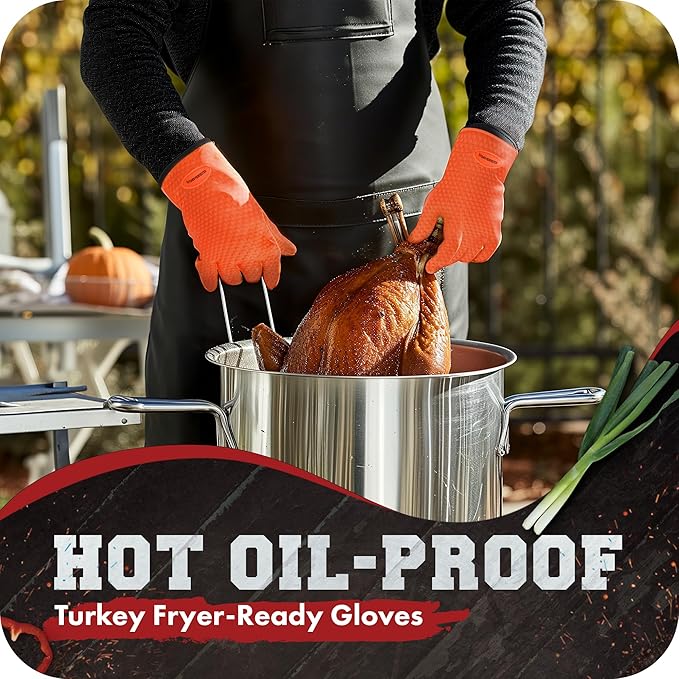 KITCHEN PERFECTION XL Silicone Smoker Oven Gloves-Extreme Heat Resistant BBQ Gloves-Handle Hot Food Right on Your Grill Fryer&Pit|Waterproof Grilling Cooking Baking Mitts|Superior Value Set+3 Bonuses | Waterproof, 5-Finger Design For A Better Grip, for...