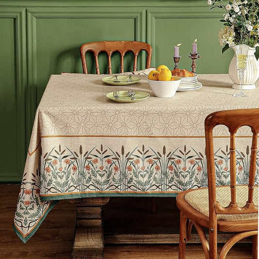 patdrea Designer Linen Light Brown Square Table Cloth,Vintage French Breathable Floral Tablecloth,Decor Table Covers for Kitchen Dining,Parties,Christmas,Tea Party,Thanksgiving,67"x67"-Cudillero