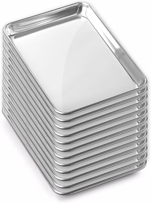 GRIDMANN 9" x 13" Commercial Grade Aluminum Cookie Sheet Baking Tray Jelly Roll Pan Quarter Sheet - 12 Pans
