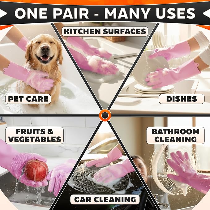 ALPENKOK Silicone Dishwashing Gloves with Scrubber – Non-Slip Silicone Gloves for Washing Dishes | Household Use