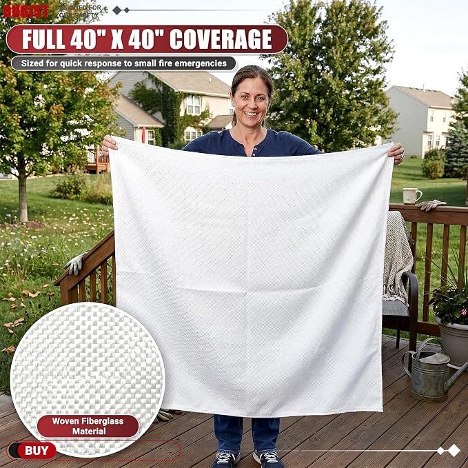 Ougist Fire Blanket, 1 Pack, 40"x40" | Fiberglass, For Home and Kitchen, Flame Suppression, For Grill, RV & Camping