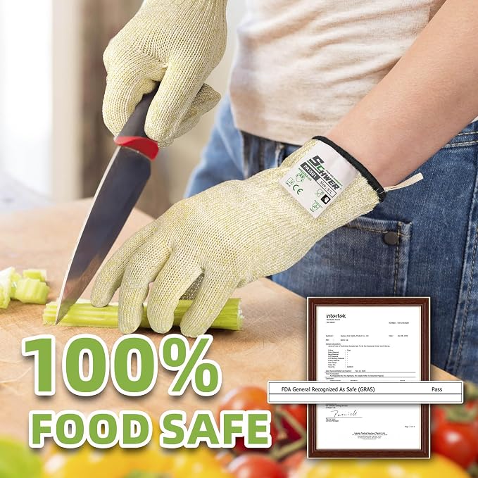 Schwer SlicePro ANSI A9 Cut Resistant Gloves, Food Grade Cutting Gloves for Kitchen Food Prep, Mandoline Gloves for Meat Cutting, Oyster Shucking, Fish Fillet Processing, PR1501, 2 Pairs, L