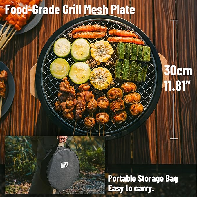 Naturehike Charcoal Barbecue Grill with Heat Proof Mat, 11.8 inches Portable Grill Kit for Outdoor Cooking, Small Non-Stick Korean/Japanese BBQ Charcoal Stove for Camping, Beach, Picnics, Backyard
