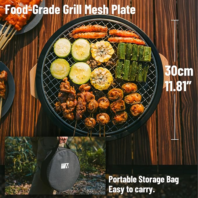 Naturehike Charcoal Barbecue Grill with Heat Proof Mat, 11.8 inches Portable Grill Kit for Outdoor Cooking, Small Non-Stick Korean/Japanese BBQ Charcoal Stove for Camping, Beach, Picnics, Backyard