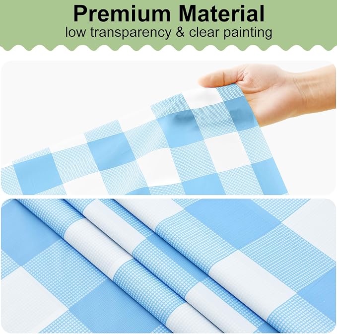 4 Packs Buffalo Disposable Table Cloth, 54 x 108 Inch Waterproof Plastic Tablecloth, Rectangle Baby Blue and White Checkered Table Covers for Picnic, Birthday, Party, Back to School