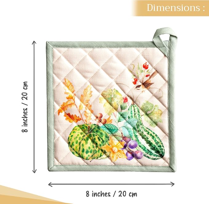 Maison d' Hermine Pot Holders 100% Cotton Potholders (8" x 8", Pack of 1) | Heat Resistant Hot Pads with Loop BBQ Cooking Baking Hotel Kitchen Handling Hot Pans Thanksgiving Christmas - Lumina