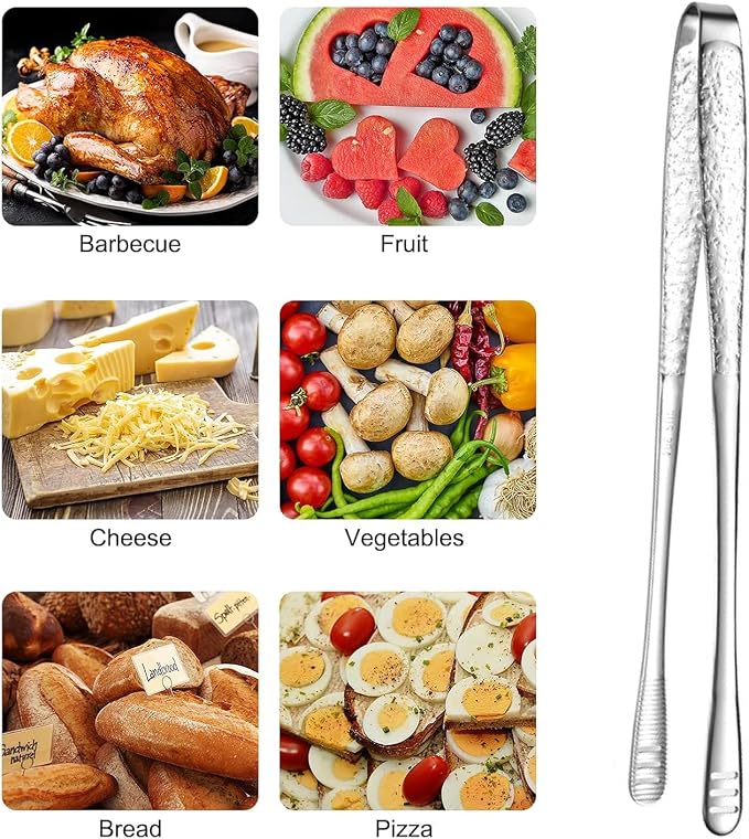 4 Pieces 11 Inches Korean BBQ Tongs Stainless Steel Grill Kitchen Food Tongs Tweezers Cooking Clamp Tool for Salad, Fish, Steak, Barbecue, Buffet, Meat