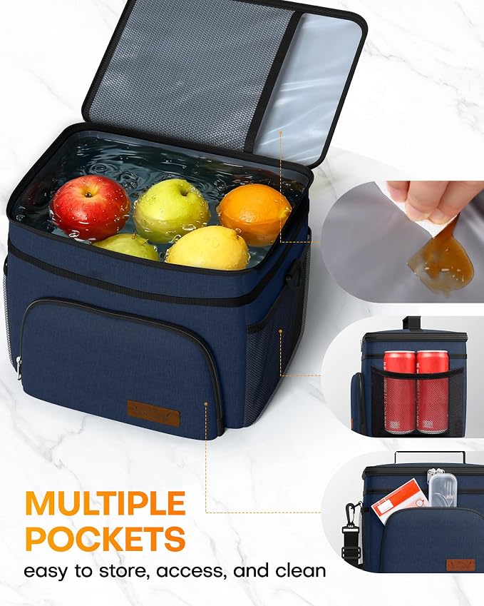 HOTOR Insulated Lunch Box Men Women Leak-Proof Cooler Lunch Bag 15L | 4 Pockets, Adjustable Strap, Ideal for Work, Picnic, Travel, Camping, Gift