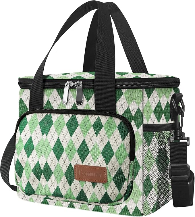 Lunch Bags for Women/Men, Insulated Lunch Bag for Work Office - Lunch Cooler Bag Leakproof Lunch Box with Adjustable Shoulder Strap - Green plaid