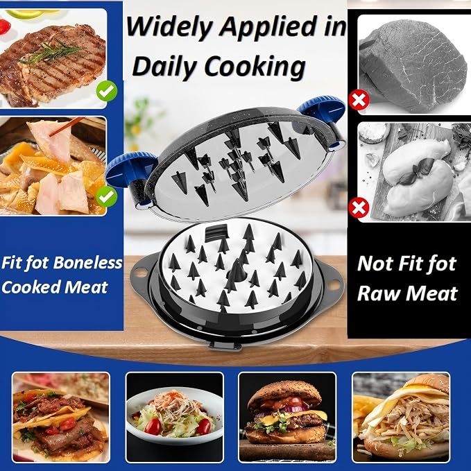 Chicken Shredder Tool Twist Pro - Large Meat Shredder for Chicken Breast, Pulled Pork, Beef with Upgraded Stainless Steel Spikes Wall Mounted Design BPA-Free Kitchen Essentials Gadgets (Blue/Black)