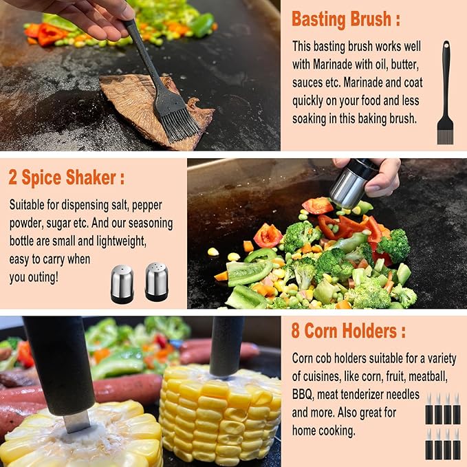 N NOBLE FAMILY 38PCS Griddle Accessories Kit, Professional Grill Tools Set for Outdoor Barbecue, Stainless Steel Griddle Spatula Set with Tongs, Smash Burger Press, Carry Bag, Perfect Grilling Gifts