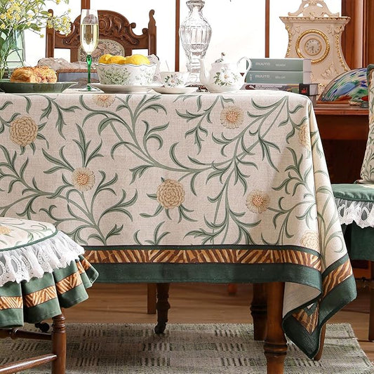patdrea Designer French Linen Table Cloth for Rectangle Table,Vintage Fall Decorative Tablecloth,Floral Decoration Cover for Kitchen Dining Christmas,Tea Party,Thanksgiving,63"x102"-Littledaisy