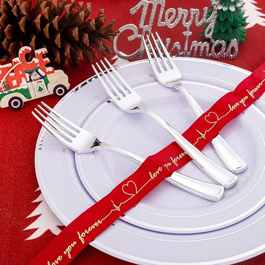 Liacere 200 Pack Silver Plastic Forks - 7.4 inch Heavy Duty Forks - Heavyweight Disposable Forks - Silver Plastic Silverware for Catering, Parties, Dinners for Christmas