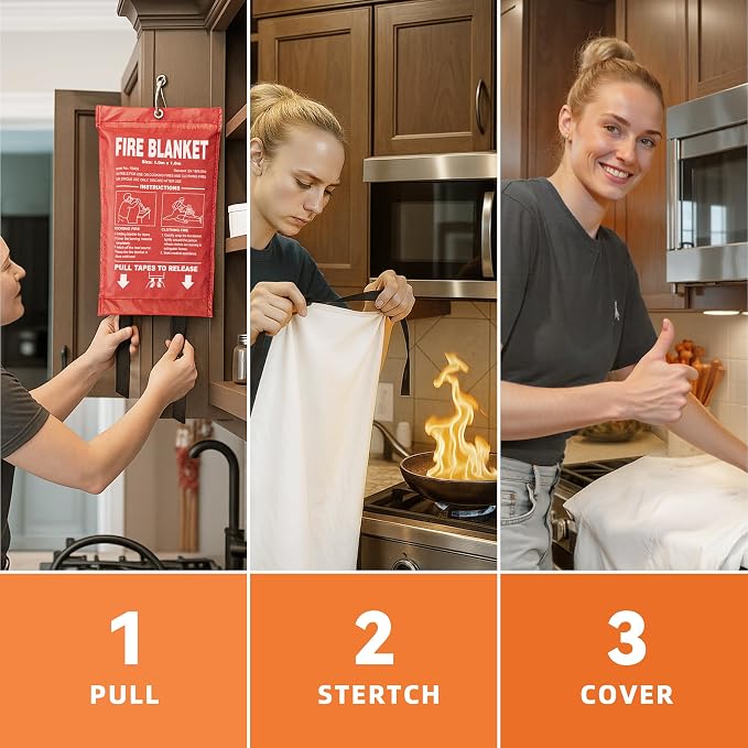 Fire Blanket 2 Pack - 40" x 40" Prepared Emergency Fire Blanket | For Home and Kitchen, RV, Grill, Fireplace, Safe & Easy for Young Adults and Elderly Living Alone | Fiberglass CE Certified