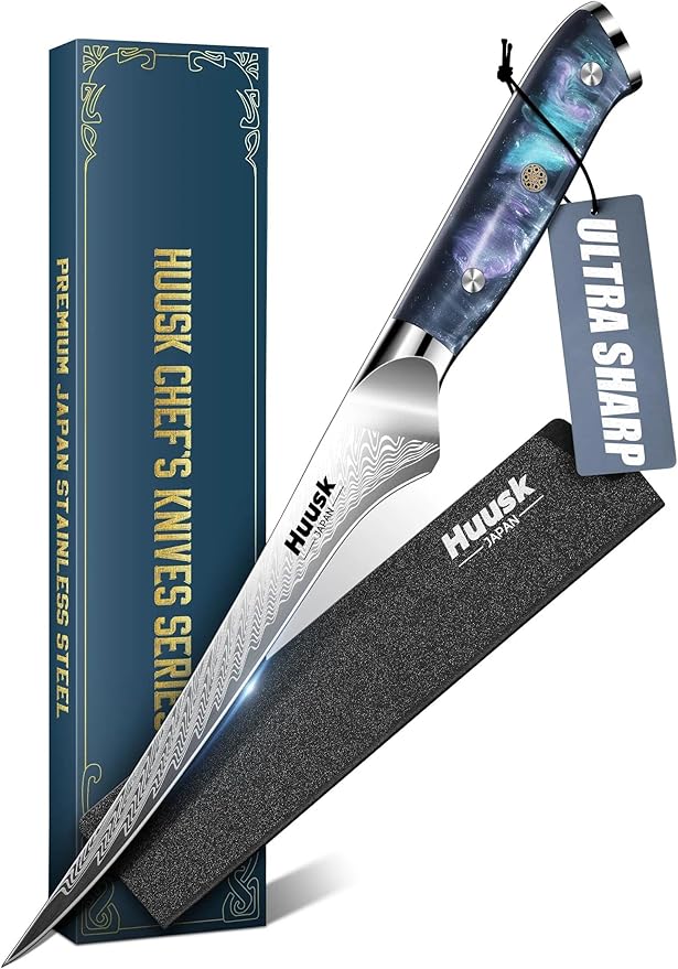 Huusk 7" Fillet Knife for Fish, Boning Knife for Meat, Gift for Chef | Flexible Fish Filleting Knife for Salmon, Ultra Sharp Deboning Knife for Meat Cutting Processing, Stainless Full Tang Blade