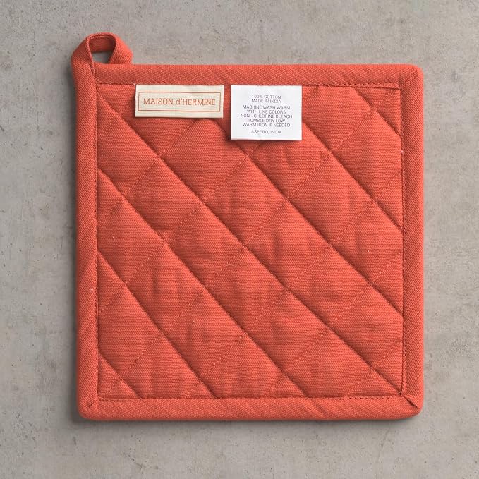 Maison d' Hermine Pot Holders 100% Cotton Potholders (8" x 8", Pack of 1) | Heat Resistant Hot Pads with Loop BBQ Cooking Baking Hotel Kitchen Handling Hot Pans Thanksgiving Christmas - Kashmir Paisley