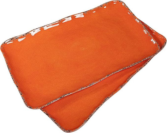 Vintage Melamine 17" x 10" Serving Platters for Serving Food, Set of 2, 100% Melamine Large Rectangle Serving Trays Sets for Fruit, Appetizer, Dessert, Home and Party Use. Orange