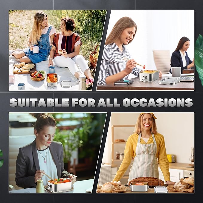 Umigy 4 Pcs Stainless Steel Food Containers 1400ml Metal Bento Lunch Box Stainless Steel Food Storage Containers, Lockable Clips to Leak Proof, Reusable Dishwasher Snack Boxes for Work