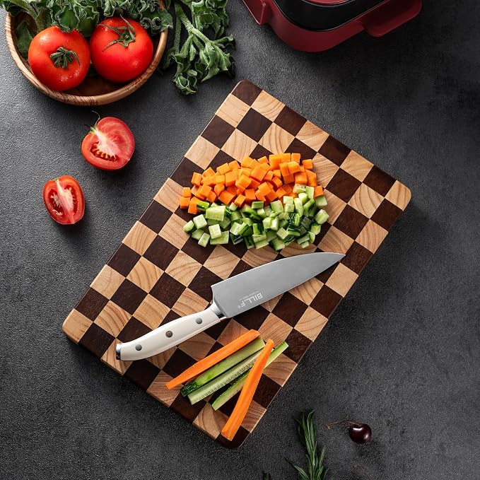 Wood Cutting Board Butcher Block, Wooden Chopping Board with Checkerboard Pattern and Inner Side Handles Meat Cheese Charcuterie Board, Ideal for Chopping, Slicing, and Dicing 14 * 9.5 Inch